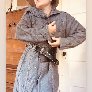 Gray Textured Long Cardigan Trench